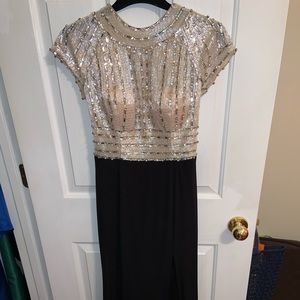 Stunning white beaded and black pageant/prom dress